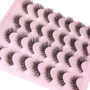 Newcally Lashes False Eyelashes Natural Look Lashes Mink Wispy Fluffy Volume Fake Eyelashes 5D Strip Cat Eye Lashes Pack Clear Lash Band Individual Eyelash 14 Pairs