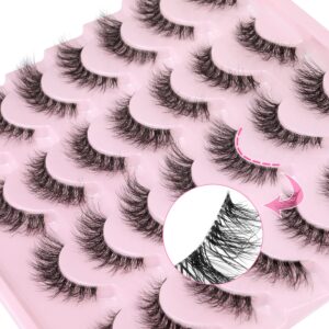 Newcally Lashes False Eyelashes Natural Look Lashes Mink Wispy Fluffy Volume Fake Eyelashes 5D Strip Cat Eye Lashes Pack Clear Lash Band Individual Eyelash 14 Pairs