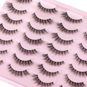 Newcally Lashes False Eyelashes Natural Look Lashes Mink Wispy Fluffy Volume Fake Eyelashes 5D Strip Cat Eye Lashes Pack Clear Lash Band Individual Eyelash 14 Pairs