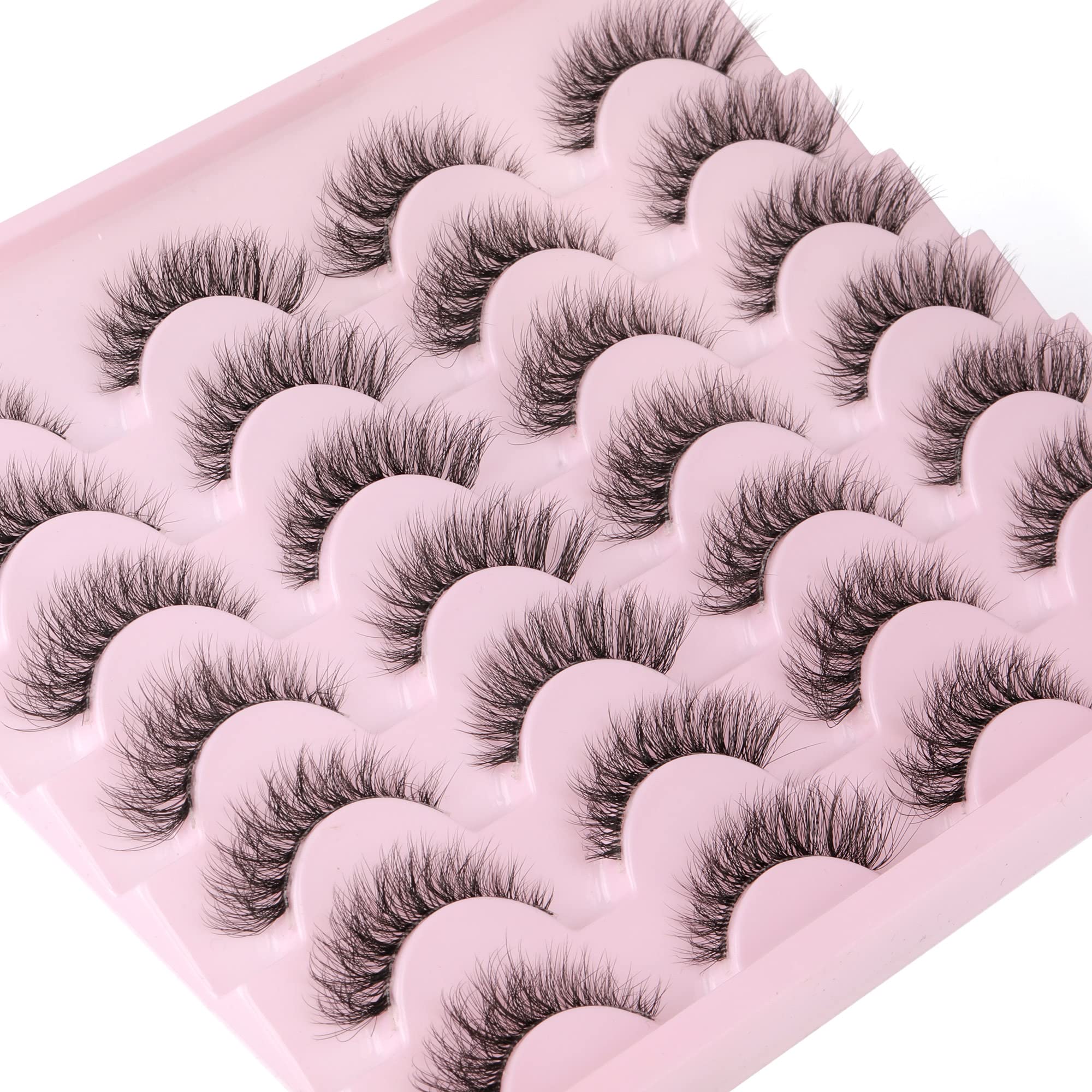 Newcally Lashes False Eyelashes Natural Look Lashes Mink Wispy Fluffy Volume Fake Eyelashes 5D Strip Cat Eye Lashes Pack Clear Lash Band Individual Eyelash 14 Pairs