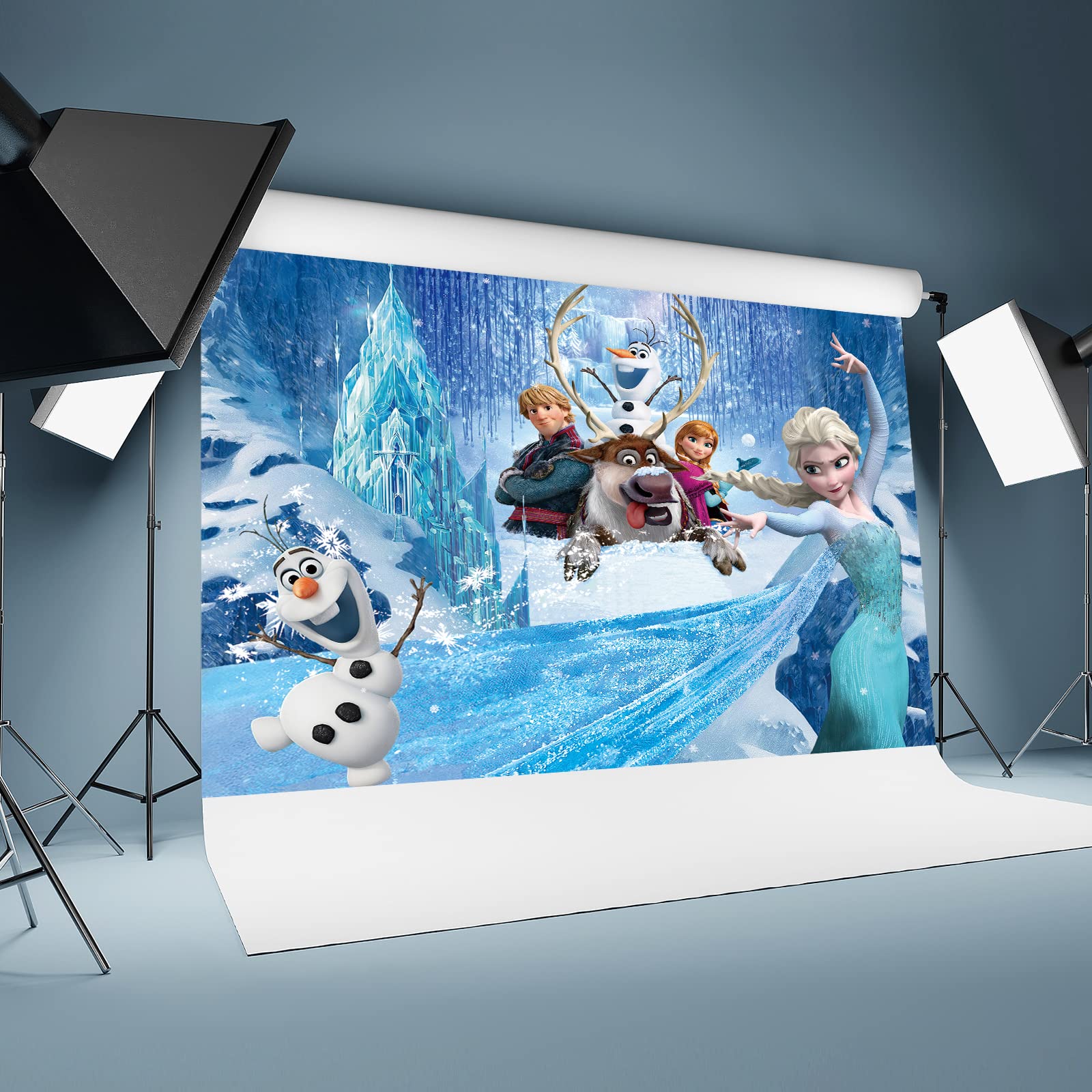 Frozen Backdrop,7x5FT Frozen Theme Happy Birthday Backdrop for Girls Elsa Princess Background Frozen Photography Background Party Supplies Blue
