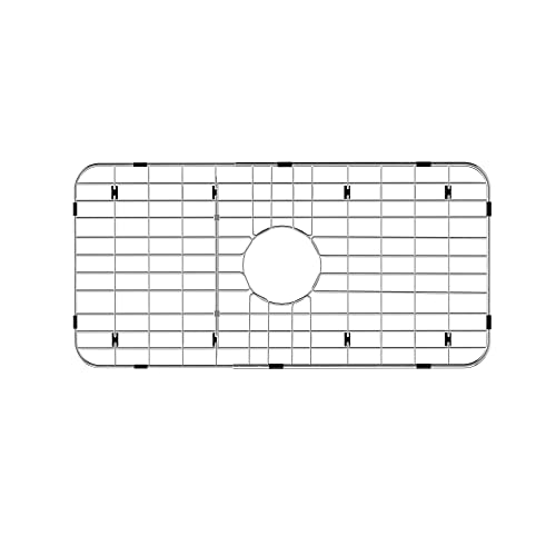 SlimmKISS Sink Protector Sink Grates Stainless Steel Bottom Grid 25" X 12.8", Centered Drain with Corner Radius, Metal Sink Grate Protector