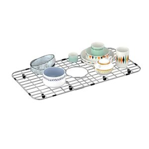 SlimmKISS Sink Protector Sink Grates Stainless Steel Bottom Grid 25" X 12.8", Centered Drain with Corner Radius, Metal Sink Grate Protector