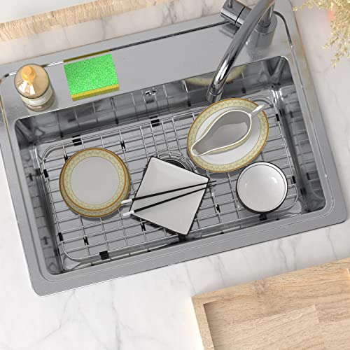 SlimmKISS Sink Protector Sink Grates Stainless Steel Bottom Grid 25" X 12.8", Centered Drain with Corner Radius, Metal Sink Grate Protector