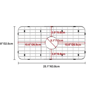 SlimmKISS Sink Protector Sink Grates Stainless Steel Bottom Grid 25" X 12.8", Centered Drain with Corner Radius, Metal Sink Grate Protector