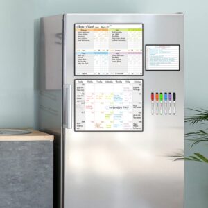 Magnetic Dry Erase Chore Chart and Calendar Bundle for Fridge - Chore Chart for Multiple Kids,Monthly Calendar,One Bonus to-do Whiteboard and 6 Extra Fine Tips Markers Included!