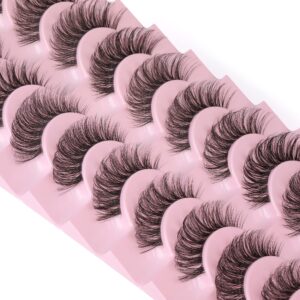 Clear Band Lashes Natural Look Wispy Mink Eyelashes Fluffy 16mm Cat Eye Lashes Pack 5D 10 Pairs Fake Eyelashes by TNFVLONEINS