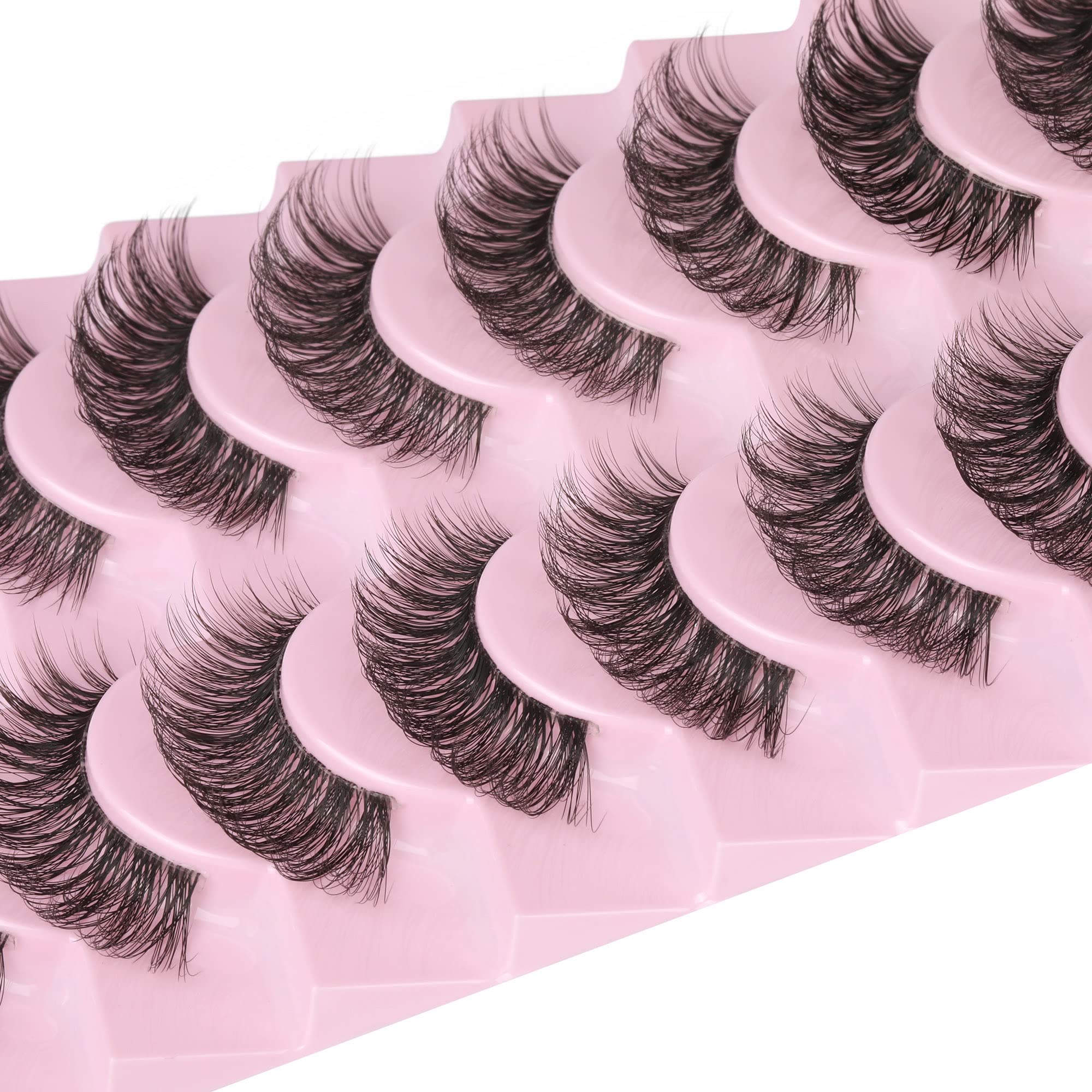 Clear Band Lashes Natural Look Wispy Mink Eyelashes Fluffy 16mm Cat Eye Lashes Pack 5D 10 Pairs Fake Eyelashes by TNFVLONEINS