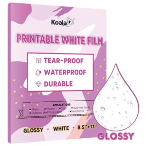 koala glossy white film for inkjet printers, waterproof and tearproof printer paper, single-sided printable film, 8.5 x 11 inch 20 sheets, for exceptional image reproduction