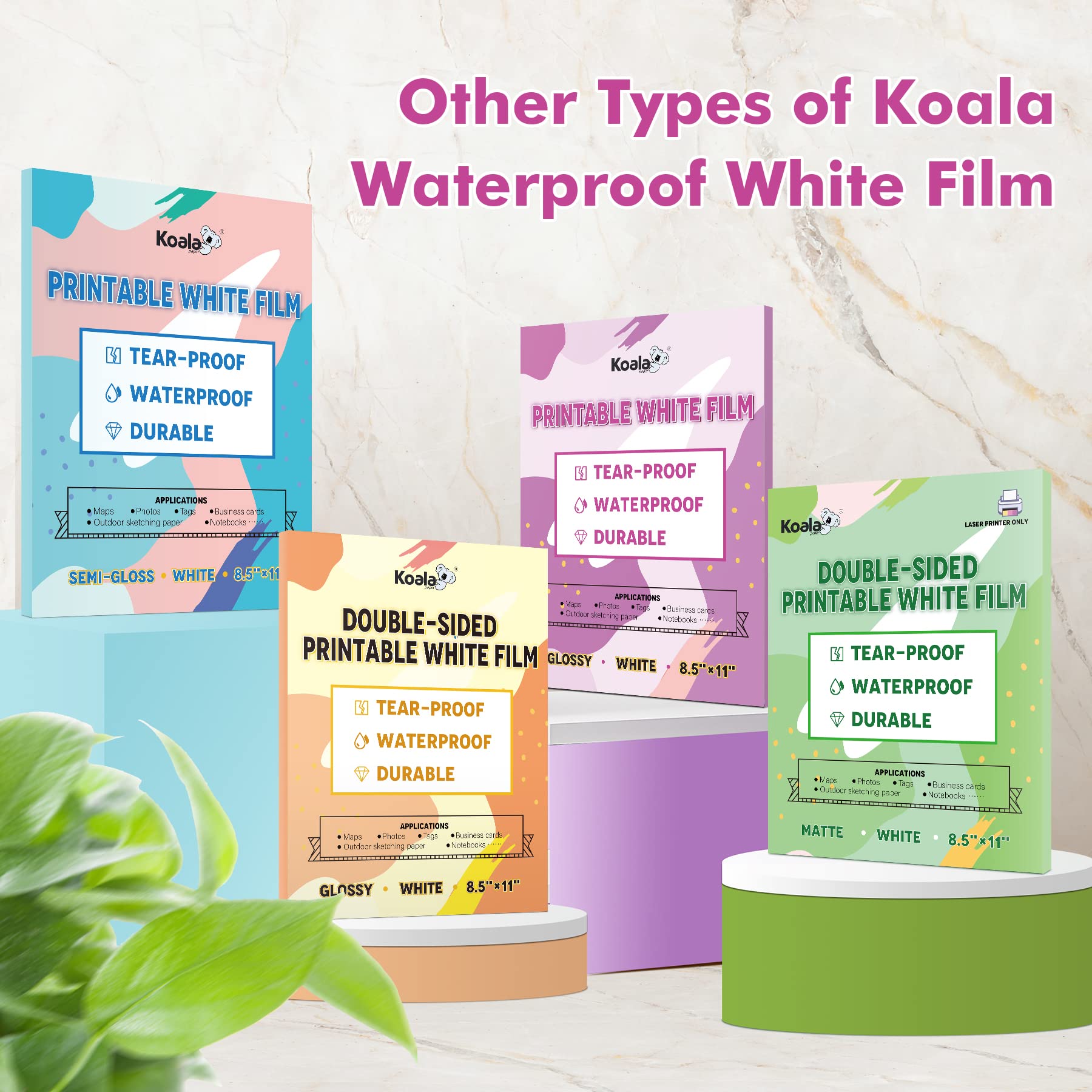 Koala Glossy White Film for Inkjet Printers, Waterproof and Tearproof Printer Paper, Single-Sided Printable Film, 8.5 x 11 Inch 20 Sheets, for Exceptional Image Reproduction