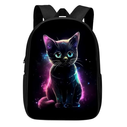 ALIFAFA Black Cat Backpack Cute Kitty Cat in Galaxy School Bookbag for Boys Girls Kids Teens, Elementary Middle High College School Casual Travel Bag Computer Laptop Daypack Rucksack, 17 Inch