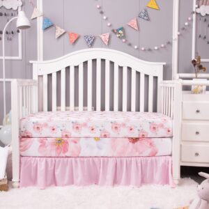 La Premura Baby Girl Crib Bedding Set for Girls, 4-Piece Nursery Crib Set Including Crib Sheet, Blanket, Crib Skirt and Pillow Cover, Watercolor Rose, Pastel Pink & Baby Blue