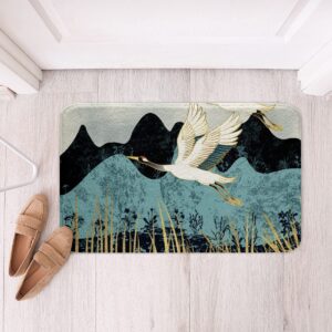 Erosebridal White Crane Door Mat Golden Sun Bathroom Rugs for Kids Child,Jungle Mountain Rug Japanese Style Ukiyoe Theme Kitchen Rugs Birds Animal Japan Ethnic Kawaii Room Decor 20"x32"