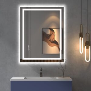 oddsan 24x36 led mirror for bathroom, lighted vanity mirror for wall, dimmable, anti-fog, shatter-proof, etl listed (front lights + backlit)