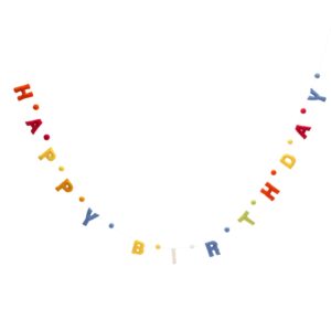 Glaciart One Happy Birthday Garland - Natural Handmade Wool Letters & Balls - Birthday Party Decorations & Party Supplies - Ready-to-Hang Art - 6Ft, Rainbow-Colored