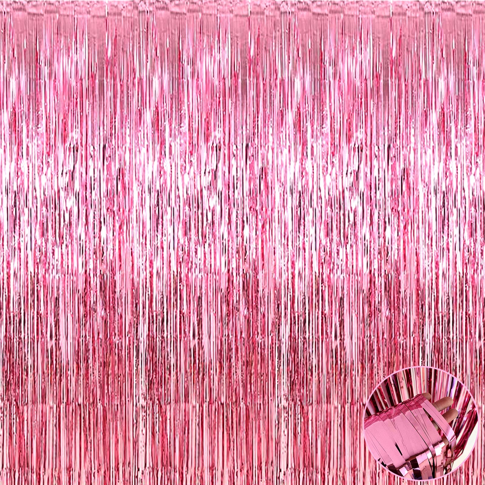 4 Pack Pink Foil Fringe Curtain Backdrop, 3.3Ft x 9.8Ft Metallic Tinsel Foil Fringe Streamers Curtains for Photo Booth, Wedding, Bachelorette, Birthday, Valentine's Day, Carnival Party Decoration