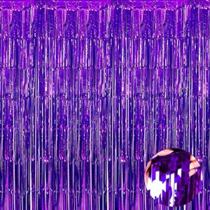 4 pack purple foil fringe curtain backdrop, 3.3ft x 9.8ft metallic tinsel foil fringe streamers curtains for photo booth, wedding, thanksgiving, birthday, christmas, halloween party decoration