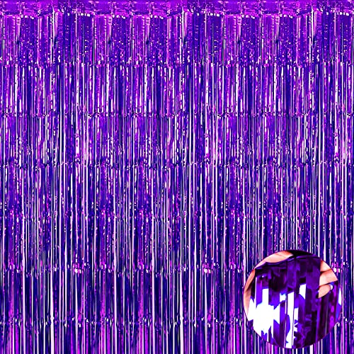 4 Pack Purple Foil Fringe Curtain Backdrop, 3.3Ft x 9.8Ft Metallic Tinsel Foil Fringe Streamers Curtains for Photo Booth, Wedding, Thanksgiving, Birthday, Christmas, Halloween Party Decoration