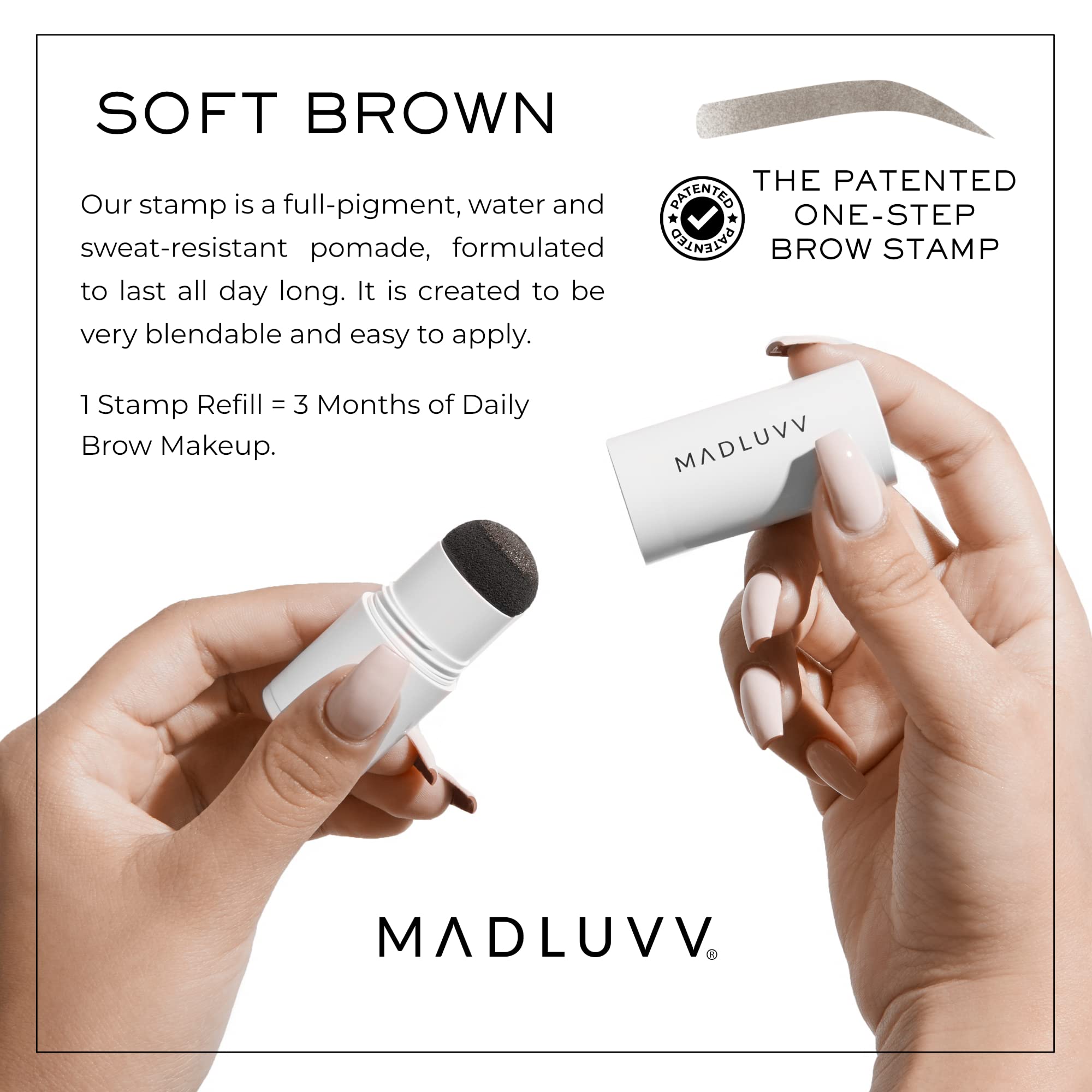 MADLUVV Brow Stamp Refill* - Color Stamp for Brows & Root Touch Up for Women & Men, Instantly Conceal Hair Loss, Grey Hair, Thinning Hair with Stain-Proof/Smudge-Proof Powder Formula (Soft Brown)