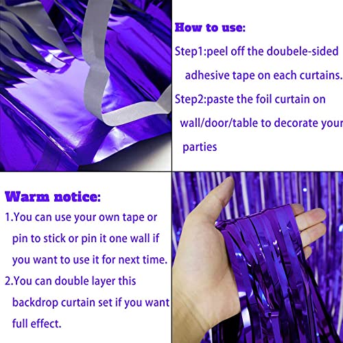 4 Pack Purple Foil Fringe Curtain Backdrop, 3.3Ft x 9.8Ft Metallic Tinsel Foil Fringe Streamers Curtains for Photo Booth, Wedding, Thanksgiving, Birthday, Christmas, Halloween Party Decoration