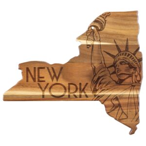 totally bamboo rock & branch origins series new york state shaped cutting board and charcuterie serving tray, includes hang tie for wall display