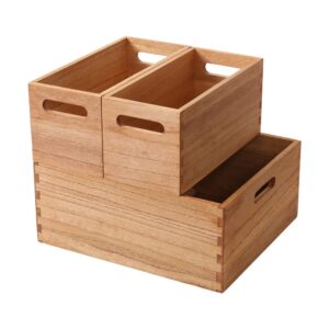 ddyuri wooden baskets for clothes storage and shelf organizing -natural wood decorative storage boxes with handles for office bookshelf and closet- cabinets cube bins organizer light (3th-lt)