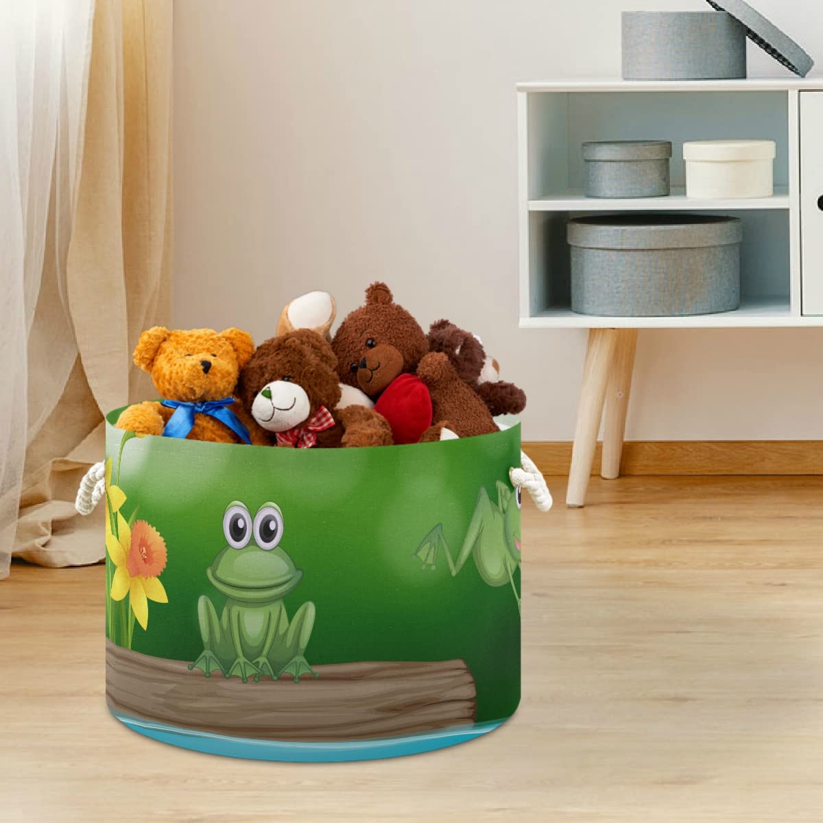 Two Green Frogs Pond Large Storage Basket for Toys Storage Bin Box Kids Laundry Hamper for Nursery Clothes, Toys, Books, Home Decor