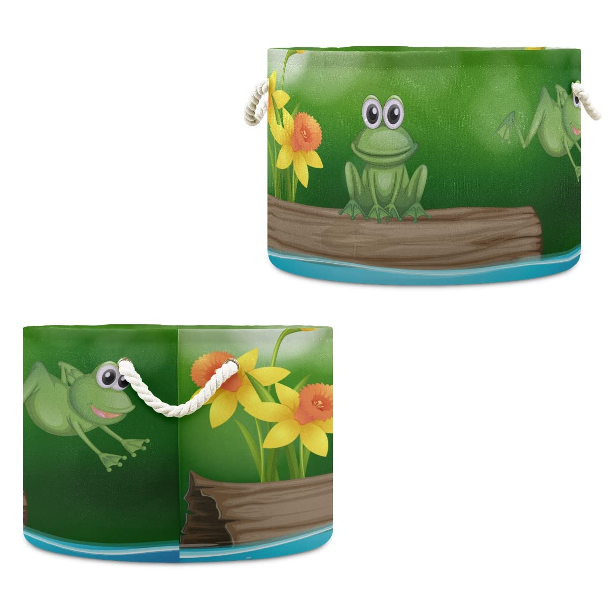 Two Green Frogs Pond Large Storage Basket for Toys Storage Bin Box Kids Laundry Hamper for Nursery Clothes, Toys, Books, Home Decor