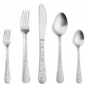 matte silverware set for 8 premium stainless steel flatware set delicate engraved floral decoration 40 piece include knives forks and spoons cutlery utensils set for home kitchen party