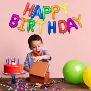 Happy Birthday Banner 16 Inch Mixed color Mylar Foil Letters Inflatable Balloons Birthday Party Decorations for Kids and Adults