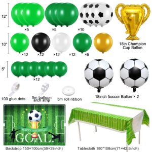 Winrayk Soccer Party Decorations Birthday Supplies Soccer Balloons Garland Arch Kit with Soccer Backdrop Tablecloth Champion Trophy Soccer Foil Balloon Men Teen Kids Soccer Birthday Party Supplies