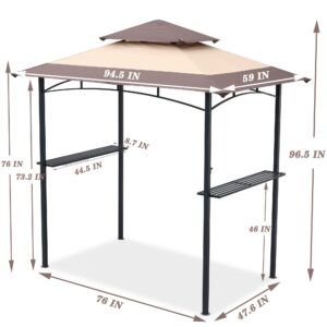 8'x 5' Grill Gazebo, Pop up Outdoor Gazebo, with 2 Storage Shelf and Hook Up, Double Tiered Grill Canopy Barbecue Gazebo, Waterproof Grill Canopy Shelter for Patio Backyard Sun Shade BBQ Canopy