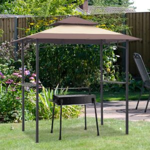 8'x 5' Grill Gazebo, Pop up Outdoor Gazebo, with 2 Storage Shelf and Hook Up, Double Tiered Grill Canopy Barbecue Gazebo, Waterproof Grill Canopy Shelter for Patio Backyard Sun Shade BBQ Canopy