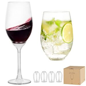 lakeicup foldable plastic wine glasses: 4 sets of shatterproof tall glasses 12oz - detachable and reusable