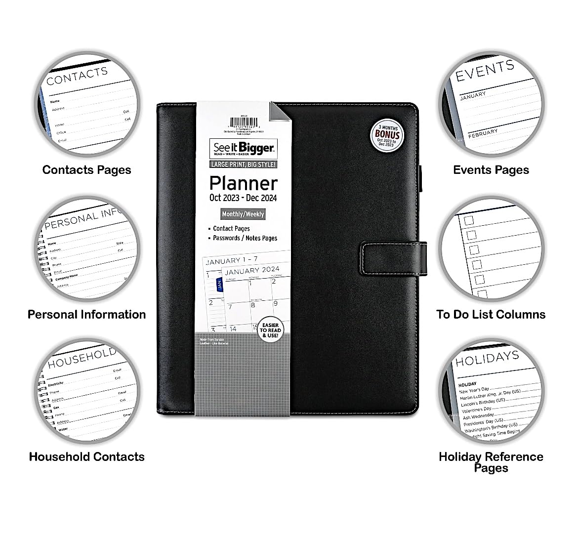 PlanAhead SEE IT BIGGER Monthly/Weekly Large Deluxe Planner/Organizer Premium Paper April 2024 - June 2025 9.75" x 11.75" and SUHEYLA Inspirational Pen “My Life is My Message"