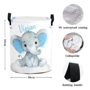 Custom Cute Baby Elephant Laundry Hamper Personalized Laundry Basket with Name Storage Basket with Handle for Bathroom Living Room Bedroom