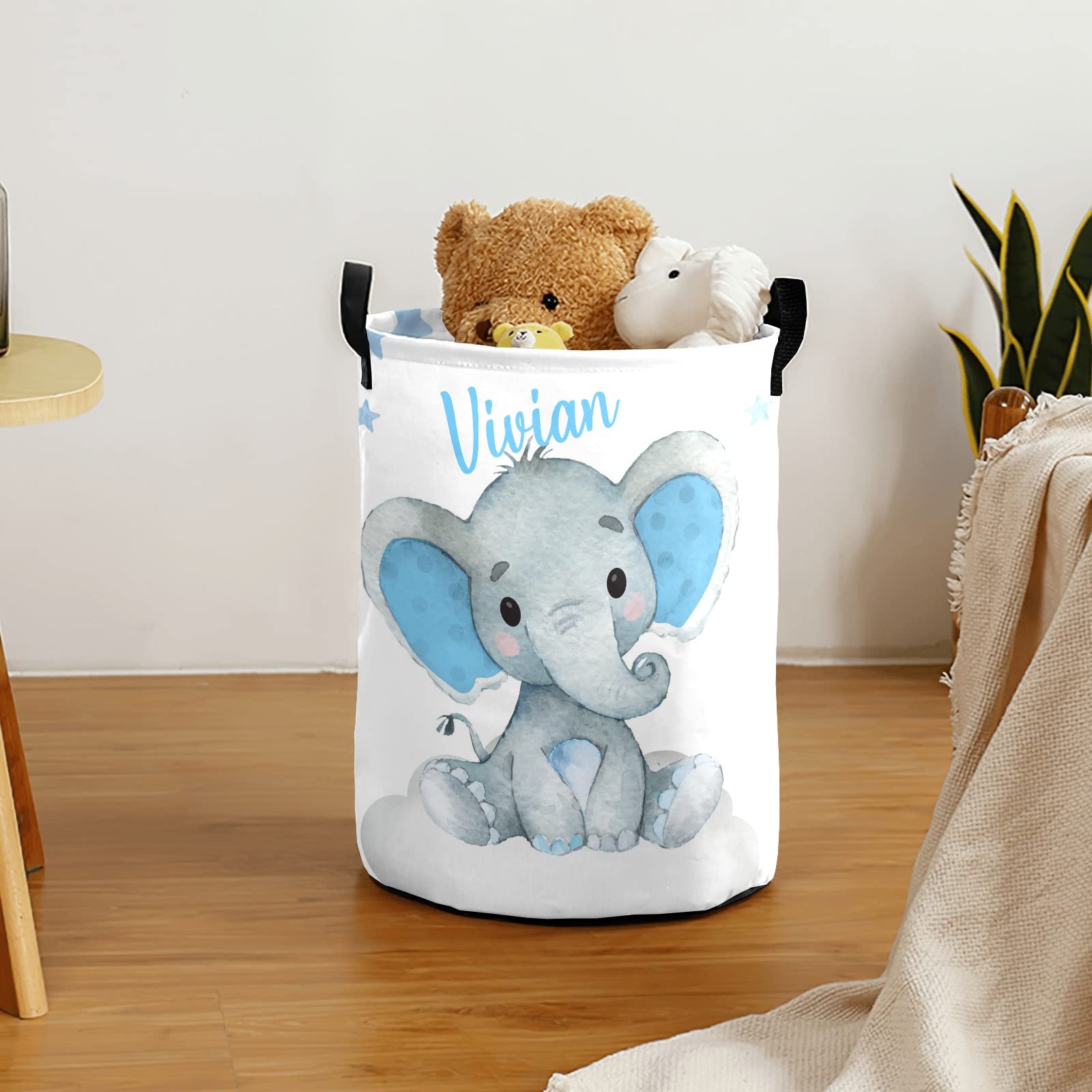 Custom Cute Baby Elephant Laundry Hamper Personalized Laundry Basket with Name Storage Basket with Handle for Bathroom Living Room Bedroom