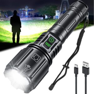 gehavin rechargeable high power led flashlight 500000 high lumens, super bright xhp160 flashlights with 6 modes, waterproof, zoomable, fast charging,camping flashlight for campers
