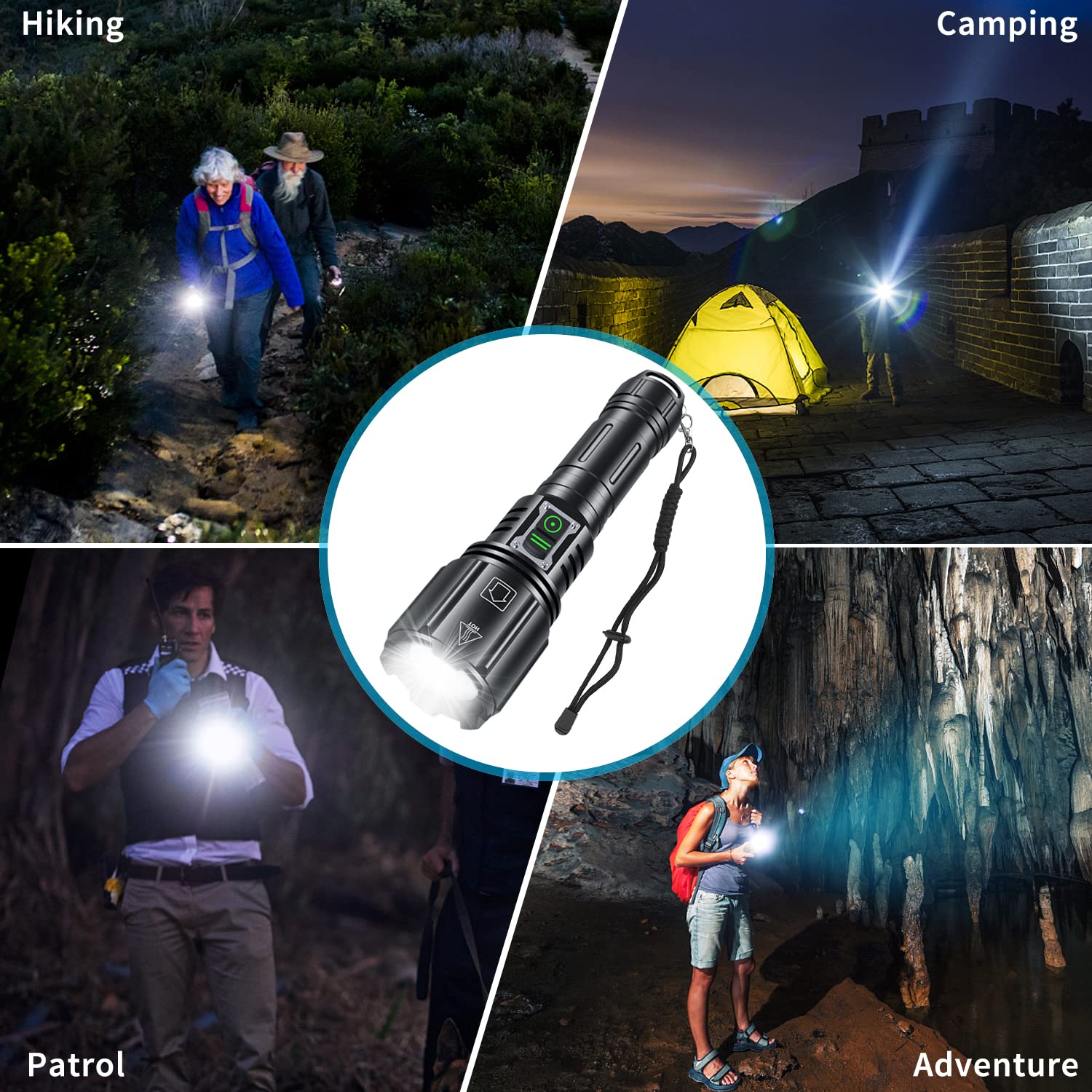 Gehavin Rechargeable High Power LED Flashlight 500000 High Lumens, Super Bright XHP160 Flashlights with 6 Modes, Waterproof, Zoomable, Fast Charging,Camping Flashlight for Campers