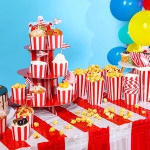 432 Pcs Circus Party Decorations Set Carnival Circus Balloon Garland Arch Kit Table Skirts 3 Tier Cupcake Stand Cupcake Wrappers Popcorn Boxes for Carnival Circus Birthday Halloween Party Decoration