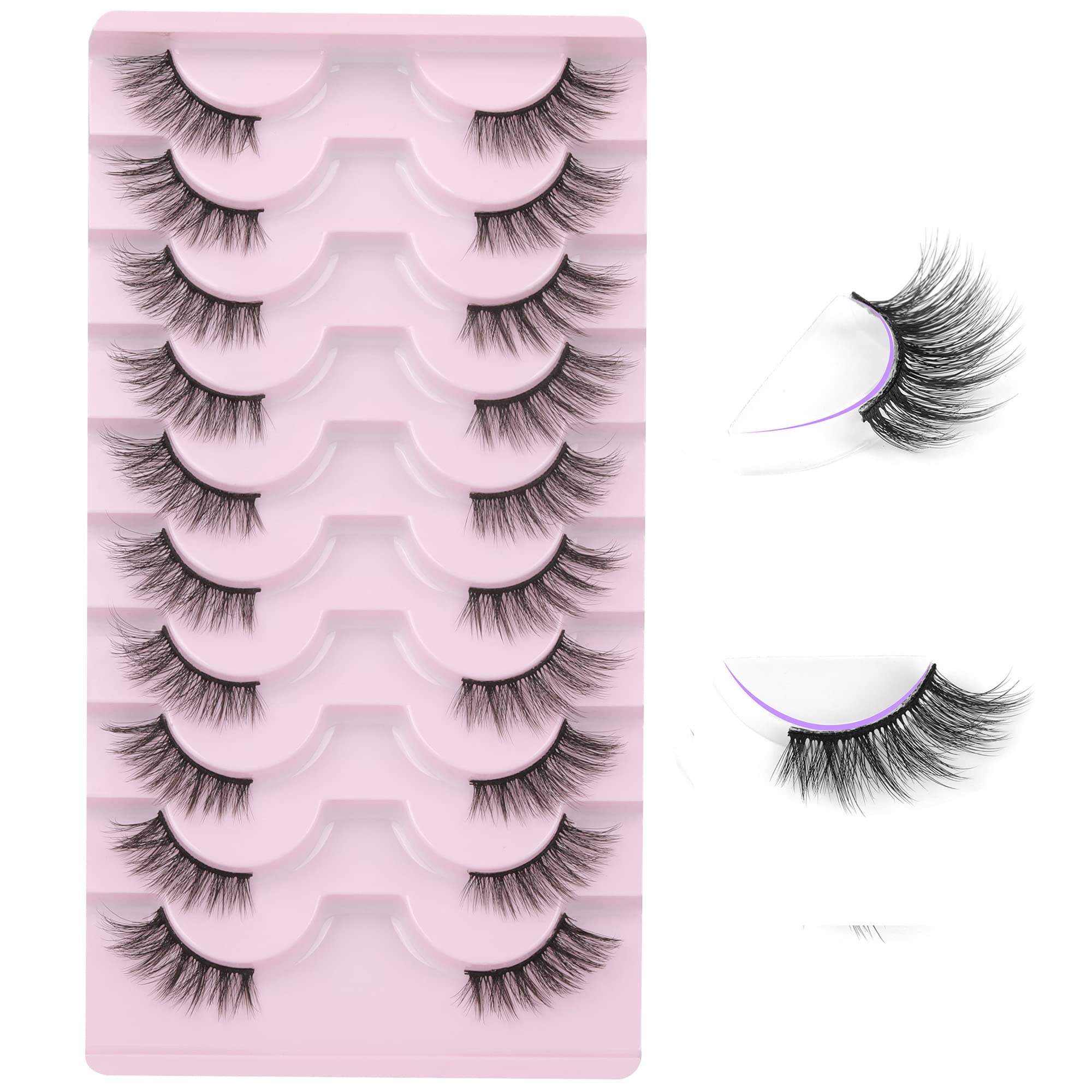 FANXITON Half Lashes Natural Look Wispy 10 Pairs Cat Eye Lashes 3D False Eyelashes Fluffy Soft 15MM Short Faux Mink Lashes Sets Pack