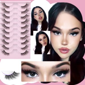 FANXITON Half Lashes Natural Look Wispy 10 Pairs Cat Eye Lashes 3D False Eyelashes Fluffy Soft 15MM Short Faux Mink Lashes Sets Pack