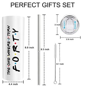 40th Birthday Gifts For Women 1984 Birthday Decorations For Women Female 20oz Wine Tumbler Happy 40 Year Old Bday Presents For Bestie Friend Sister Woman White Wine Cup With Turn Forty Keychain