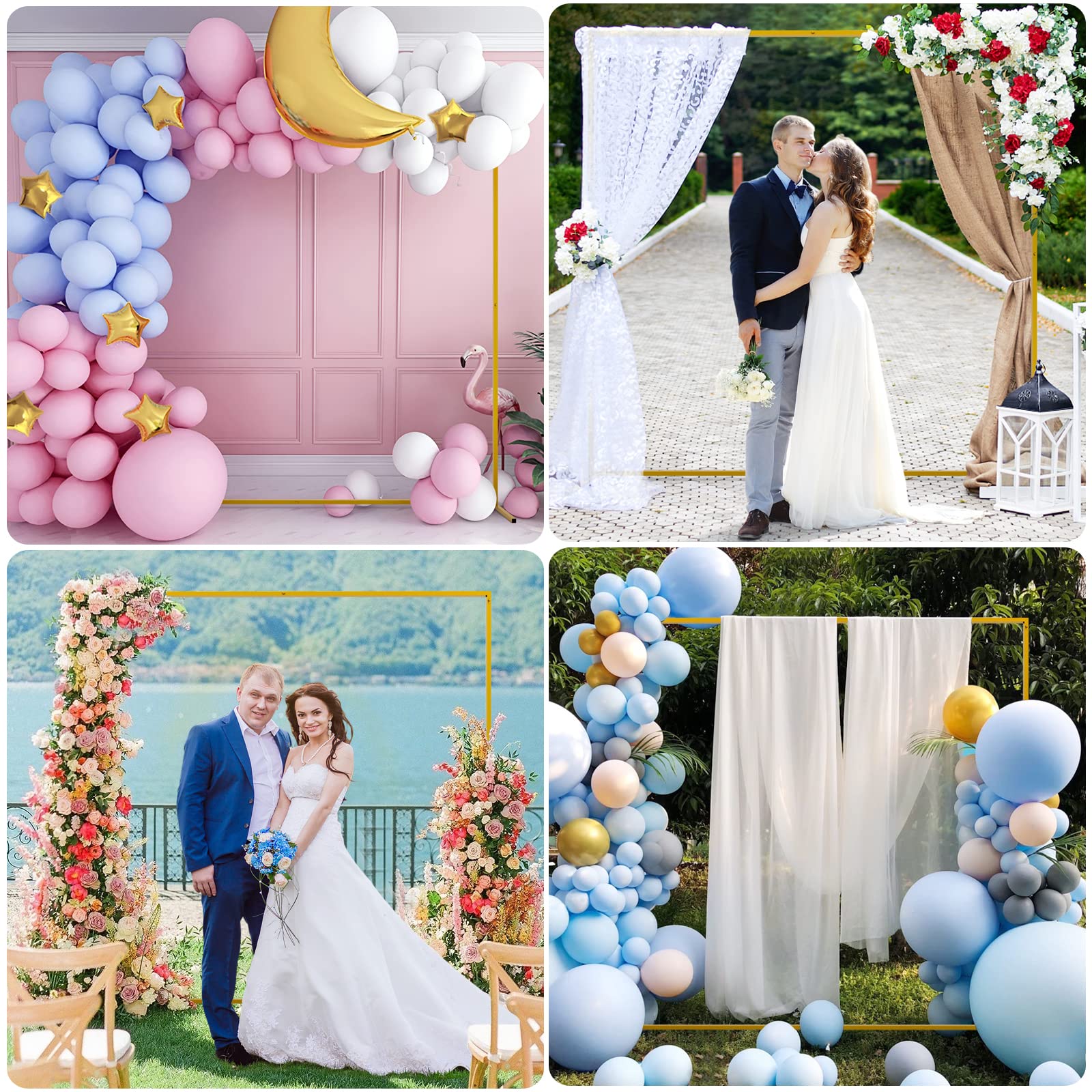 6.6FT x 6.6FT Gold Wedding Arches for Ceremony Square Backdrop Stand Metal Balloon Arch Stand Kit Wedding Arch Frame for Birthday Party Bridal Shower Anniversary Decoration