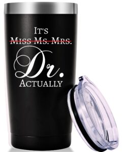 amzushome doctor gifts travel tumbler.it's miss ms mrs dr actually mug.doctor,doctor retirement,medical school graduation gifts.appreciation,birthday,christmas gifts for doctors,md,med.(20oz black)