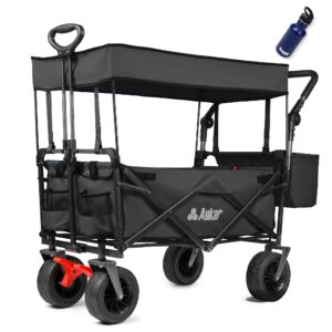 aukar collapsible canopy wagon - heavy duty utility outdoor garden cart - with adjustable handles, for shopping, picnic, camping, sports - black