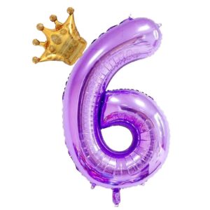 40inch purple number 6 crown balloons set, 6th birthday balloons for girls, 6th wedding anniversar celebration decorative balloons. (6)