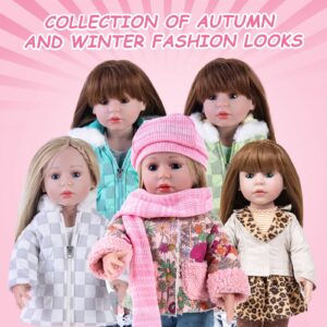 Rakki Dolli Doll Clothes 4 Piece Set Includes Pink Flower Snow Jacket, Knitted Wool Hat, Scarf and Hipster Jeans Fits for 18" American Girl Dolls (Doll and Shoes Not Included) 008