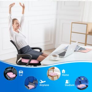 SAIREIDER Office Chair Cushion, Car Seat Cushion, Memory Foam Coccyx Cushion Pads for Tailbone Pain, Sciatica Relief Pillow, Correct Sitting Posture (Pink)