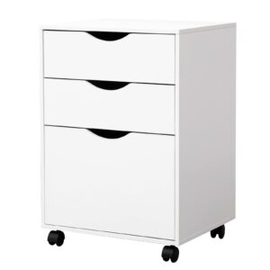 qdssdeco 3 drawer mobile file cabinet, rolling vertical filing cabinet fits a4, legal paper and letter paper for home office, white